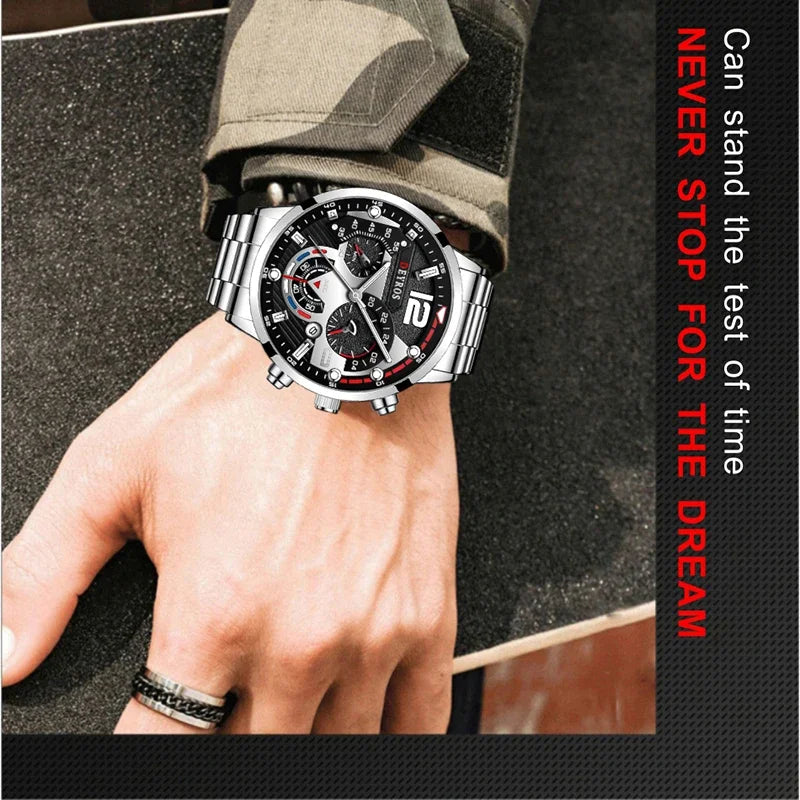 Fashion Mens Stainless Steel Watches Luxury Quartz Wristwatch Calendar Luminous Clock Men Business Casual Watch Reloj Hombre