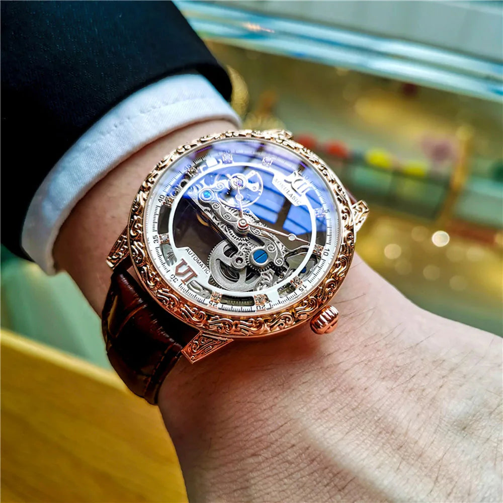 Fashion Mechanical Wristwatch Men's Luxury Brand Automatic Casual Watch Men's Sports Leather Waterproof Clock 2023 Renoj Hombre