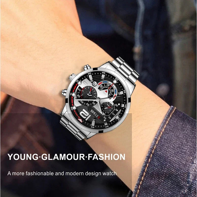 Fashion Mens Stainless Steel Watches Luxury Quartz Wristwatch Calendar Luminous Clock Men Business Casual Watch Reloj Hombre