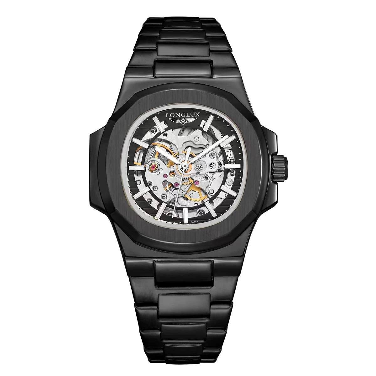 LONGLUX automatic man watch luxury wholesale mechanical wristwatches stainless steel skeleton waterproof mens watch men gift