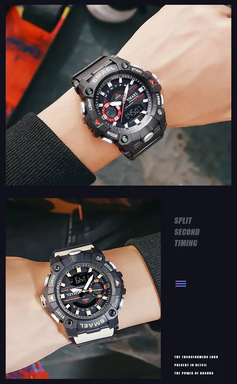 SMAEL 8040 50M Waterproof Wristwatch Stopwatch Alarm LED Light Digital Watches Men's Sports Watch Military Watches Men Watch