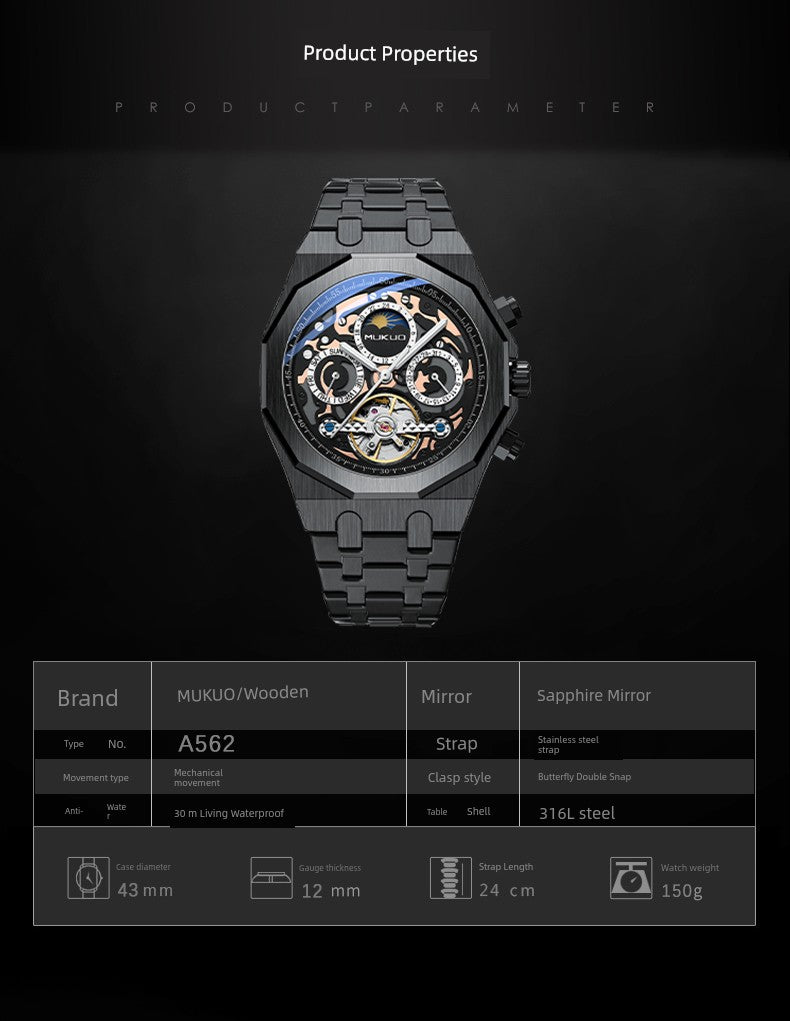 Hollow Personality Black Horse German Automatic Mechanical Watch