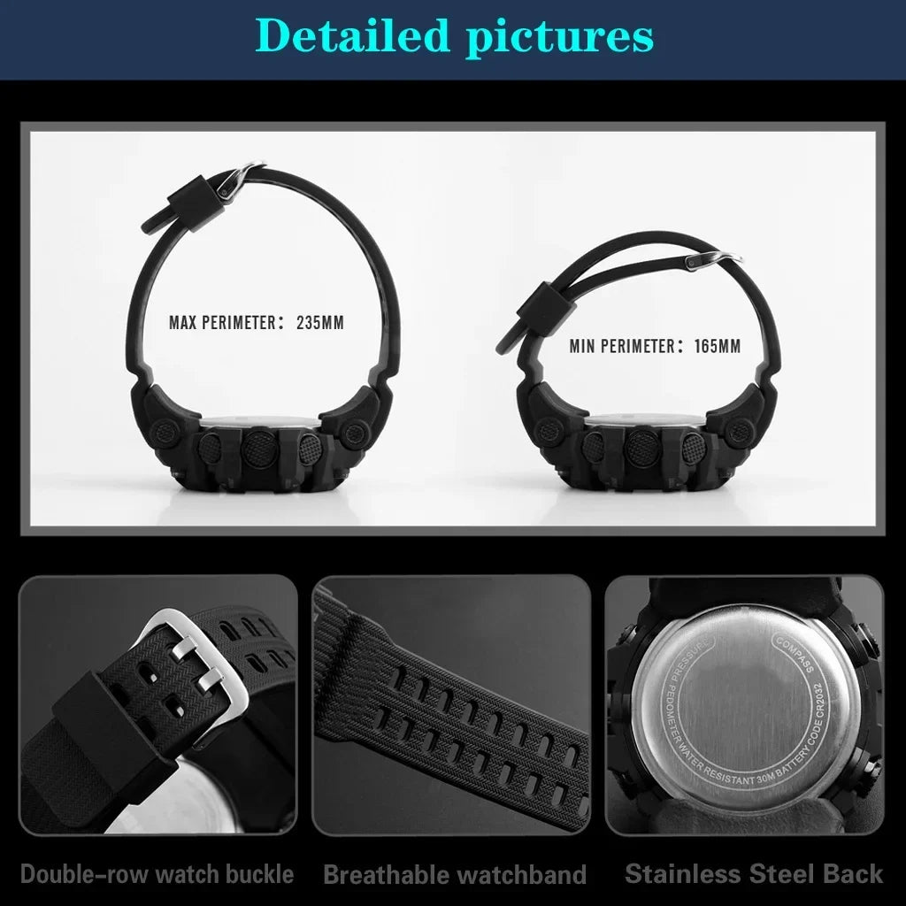YIKAZE Y12 Men's Sports Watch Waterproof Luminous Men Sport Watch Multifunction Digital Electronic Wristwatch Clock for Boy Kids