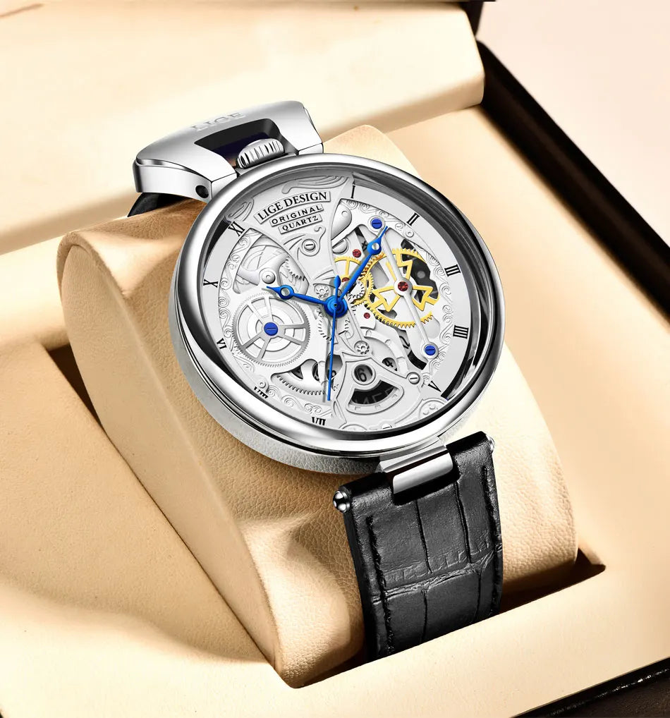 2023 LIGE Men Watches Top Brand Luxury Brown Leather Chronograph Sport Watch For Men Fashion Date Waterproof Clock Reloj Hombre