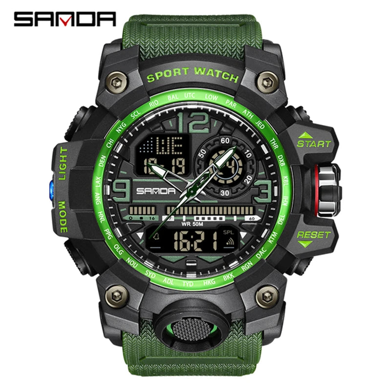SANDA 3133 2022 G Style New Men's Watches 50M Waterproof Shock Sports Military Quartz Watch For Male Digital Wristwatch Clock