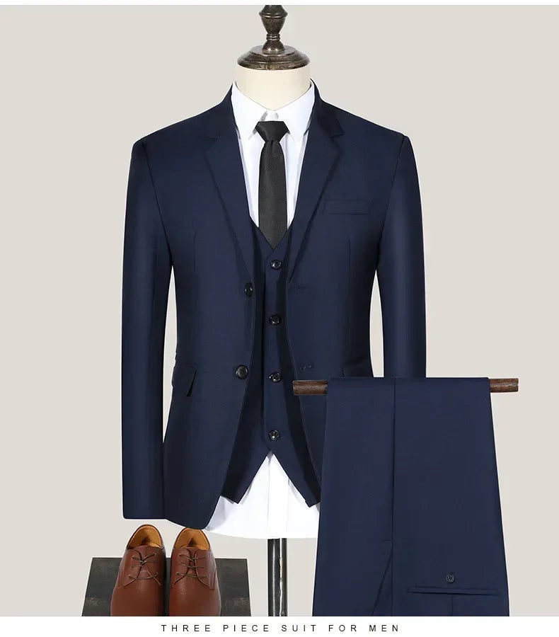 Men Suit Blazers For Wedding 3 Pieces 2 Sets Elegant Luxury Business Vest Pants Coats 2024 Formal Jackets Korean