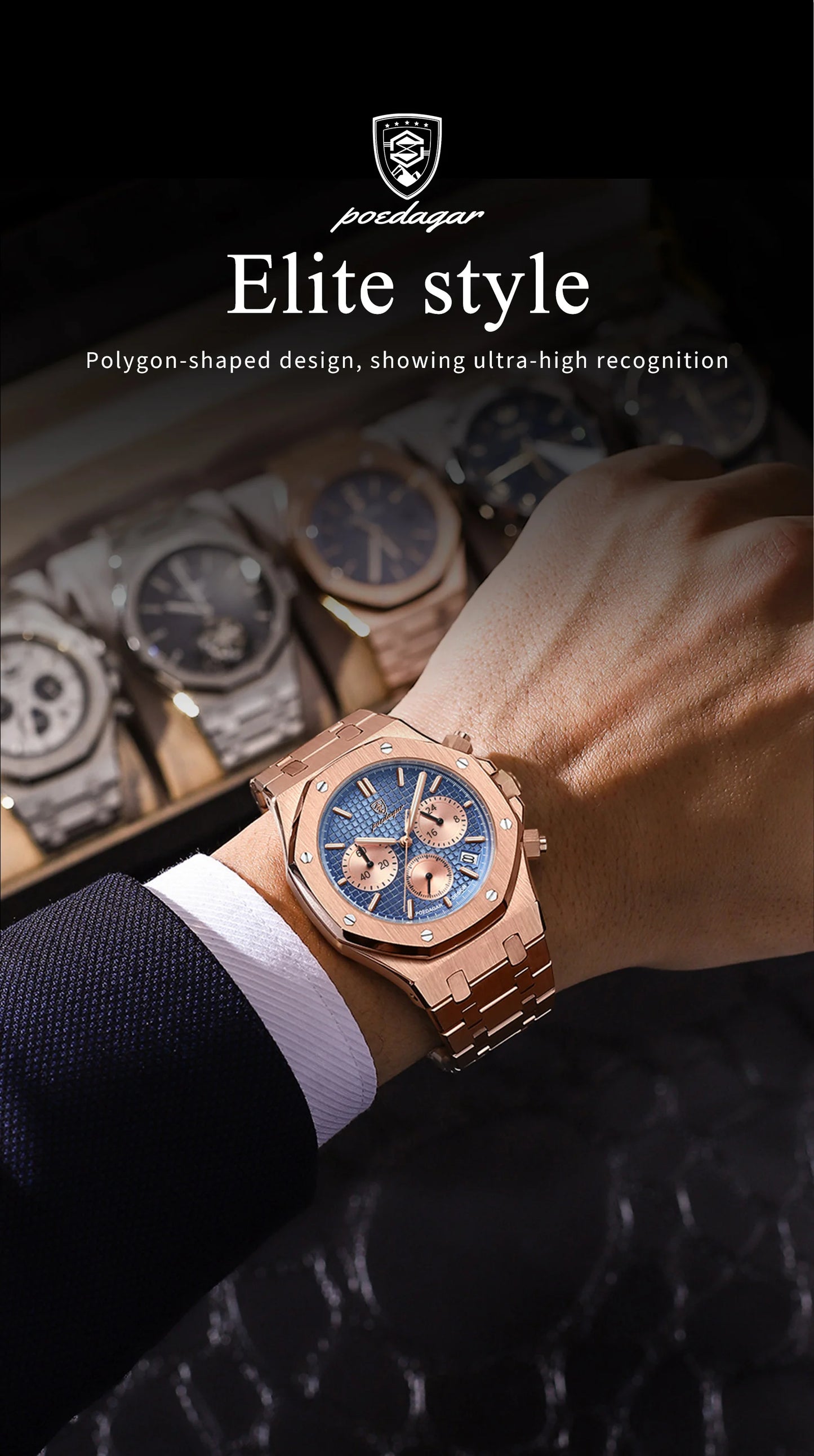 POEDAGAR Classic Men's Watches Trend Fashion Original Quartz Watch for Man Waterproof Fine Steel Chronograph Wristwatch Date