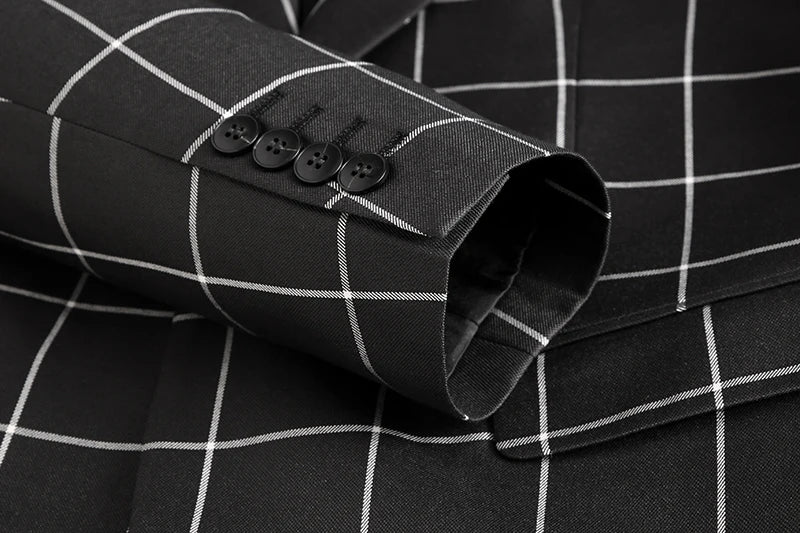 (Jacket +Pant+Vest) Luxury Men Groom Wedding Suits High Quality Business Social Prom Party Double Breasted Plaid Dress 3 Piece