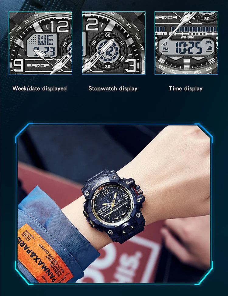SANDA G style New Men Watch 50M Waterproof Sports Military Quartz Watch For Male Electron Digital Wristwatch Reloj De Hombre