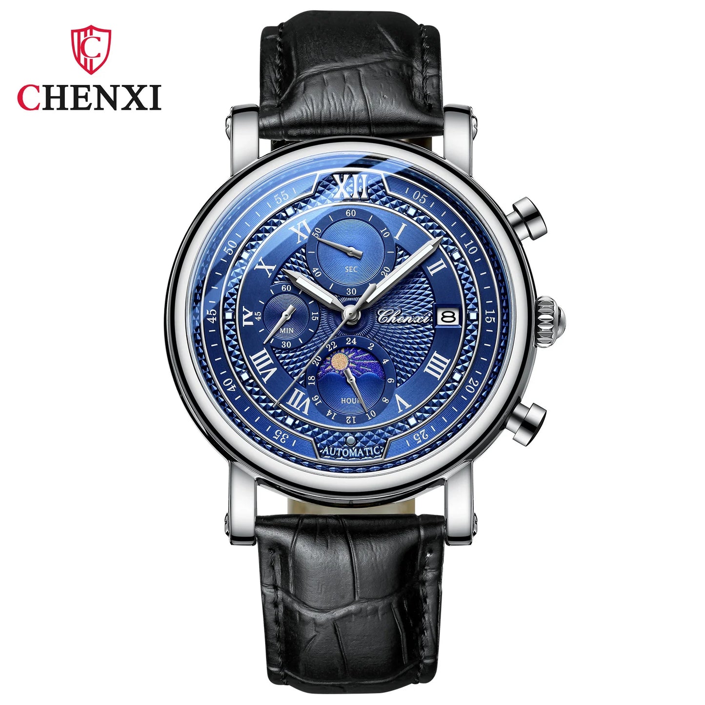 CHENXI 976 Men's Watch Leather Chronograph Date Quartz Watches Phase Moon Timing Business Luminous Wrist Watch Relojes para