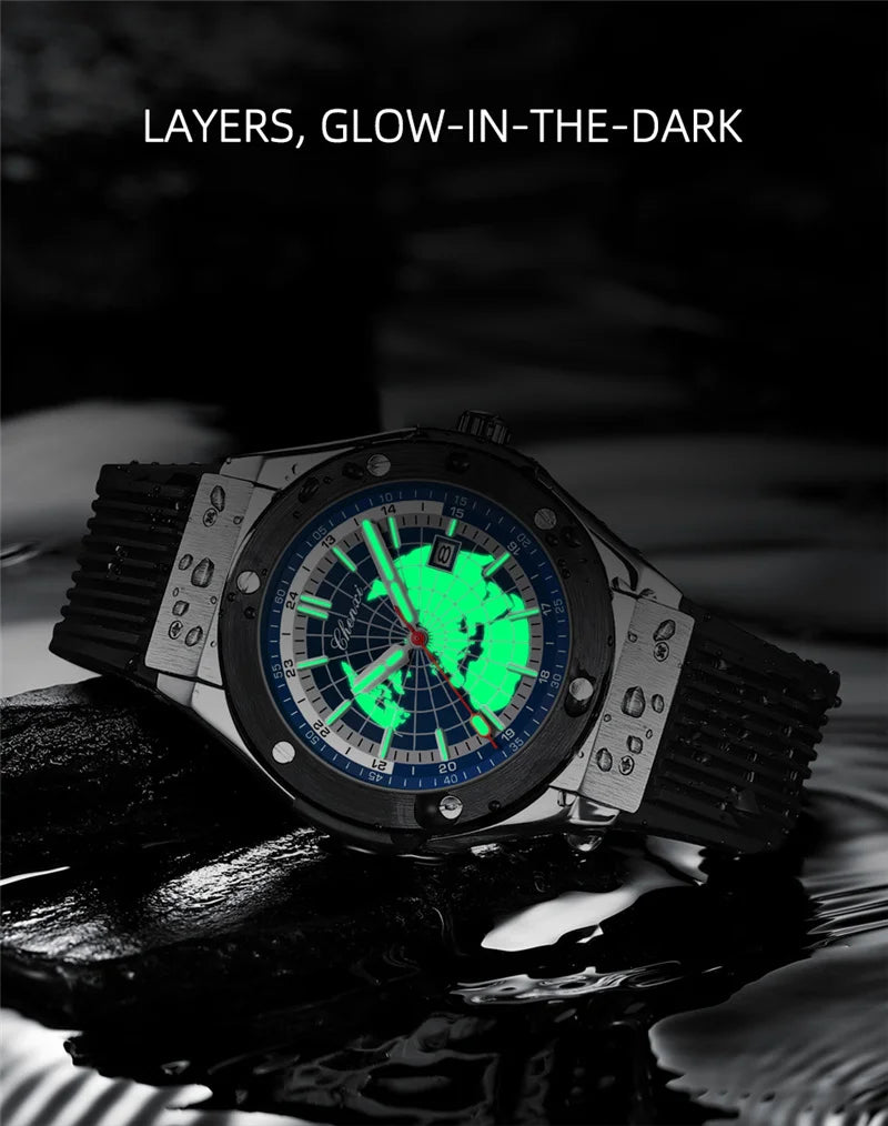 CHENXI 82442 Quartz Watch Men Casual Luxury Sport Watches Brand World Map Military Waterproof Wrist Watch for Male Clock Gift