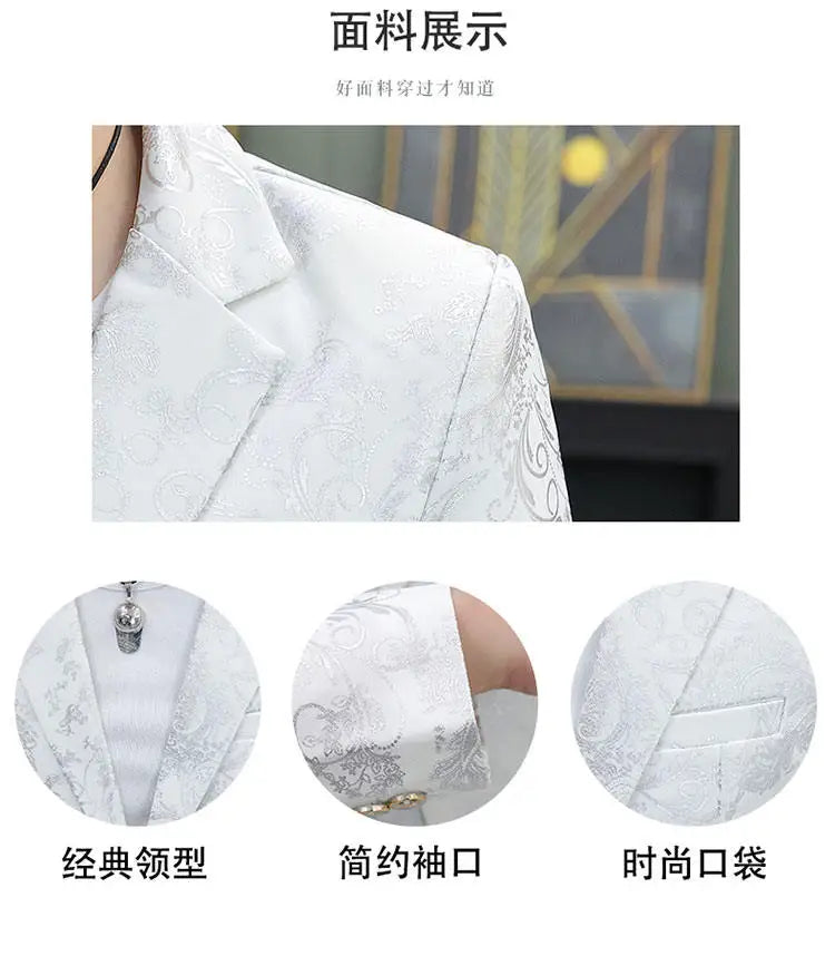 Men's Suit Set Shiny Gold and Silver 2-piece Set Korean Fashion Host Wedding Set Suit Jacket+pants Men's Hot Stamping Clothing