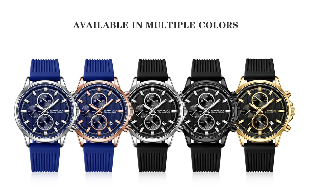 CRRJU Men Watch Silicone Strap Top Brand Luxury Sports Quartz Waterproof Luminous Auto Date Wristwatch Relogio Masculino