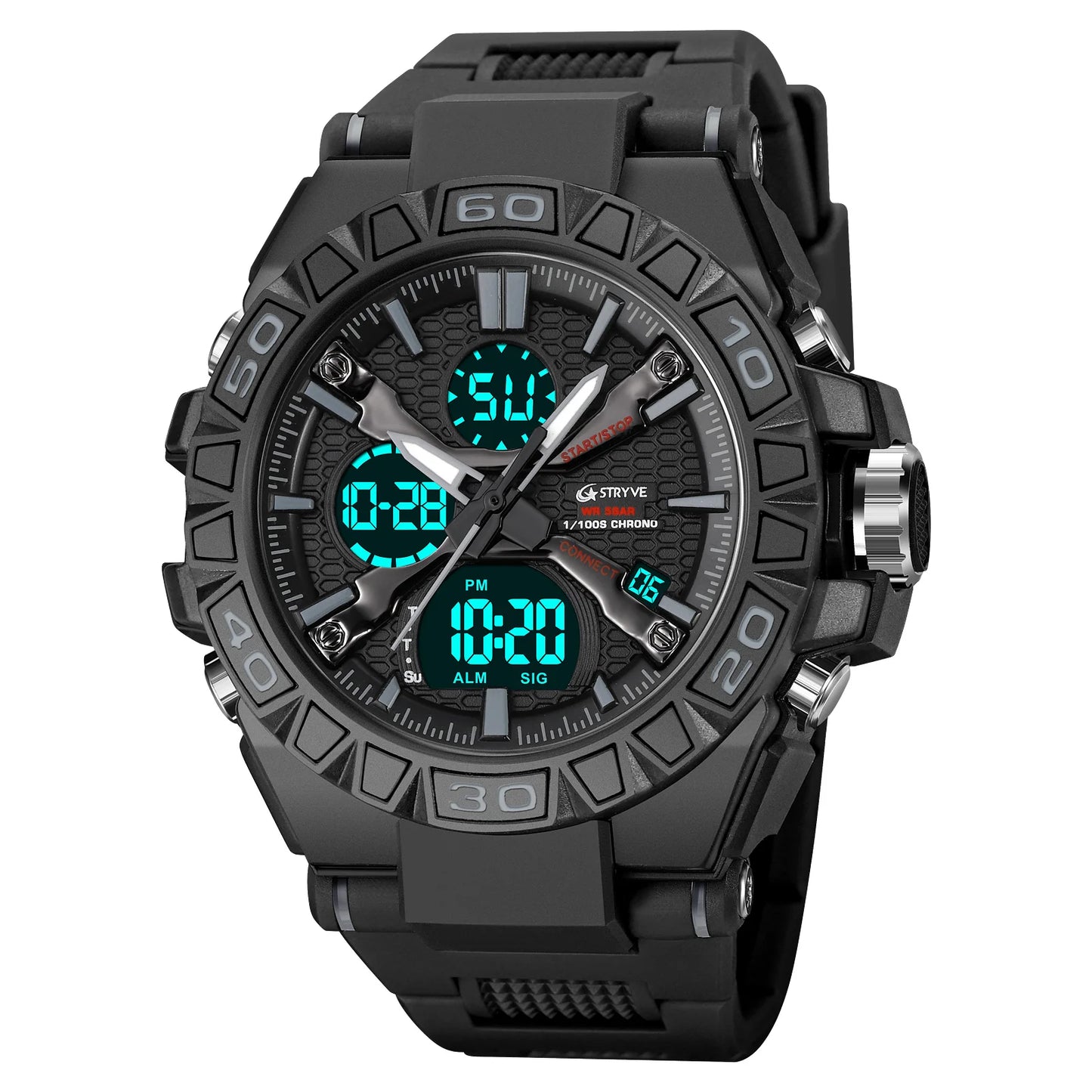 New STRYVE Watch for Men's High Quality Digital-Analog Dual Movement 5ATM Waterproof Watches Fashion Sports Men's Watch 8025