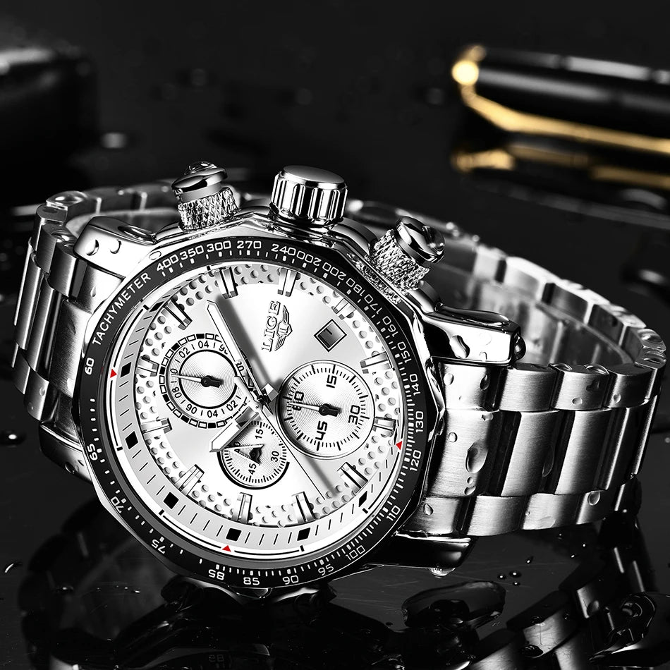 Man Watch LIGE Luxury Stainless Steel Mens Watch Male Military Sport Waterproof Big Watches Men Quartz Clock Relogios Masculino