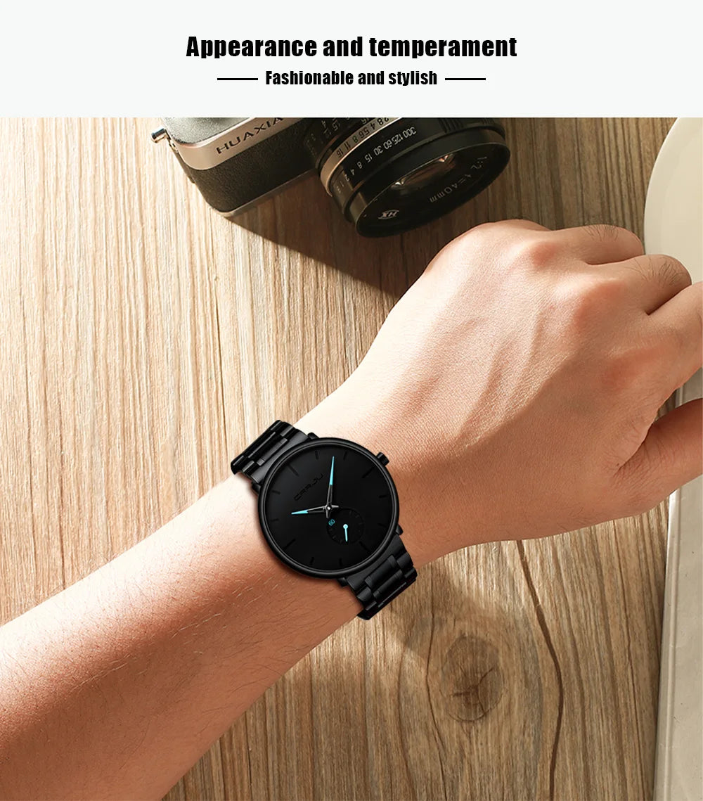 CRRJU Mens Watches Stainless Steel Men's Wrist Watch Casual Luxury Waterproof Sport Watch for Men Quartz Watch Relogio Masculino
