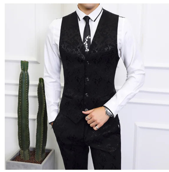 High-end Brand Suit Men Clothing Fashion Business Banquet Wedding Blazers Jacket with Vest and Pants Black / Blue Size 6XL