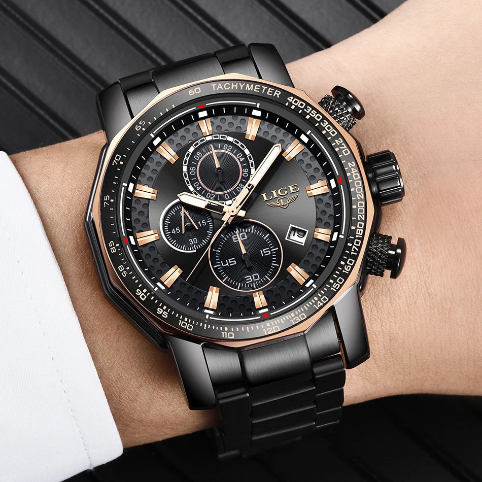 Man Watch LIGE Luxury Stainless Steel Mens Watch Male Military Sport Waterproof Big Watches Men Quartz Clock Relogios Masculino