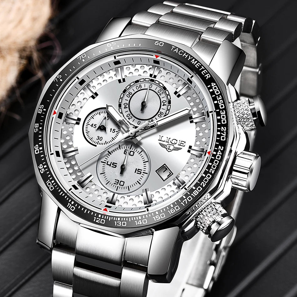 Man Watch LIGE Luxury Stainless Steel Mens Watch Male Military Sport Waterproof Big Watches Men Quartz Clock Relogios Masculino