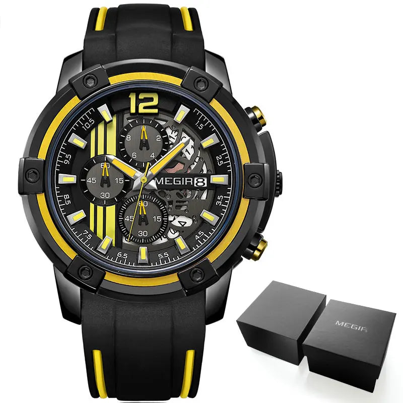 Megir Men's Sports Quartz Watches Army Military Chronograph Wristwatch for Man Luminous Relogios Masculino Clock  2097 Black Red