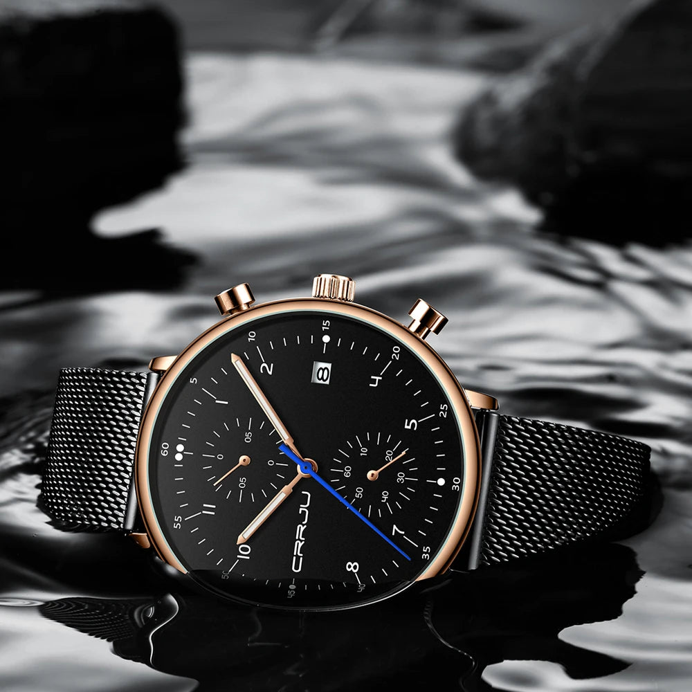 Mens Watch CRRJU Luxury Top Brand Men Stainless Steel WristWatch Men's Military waterproof Date Quartz watches relogio masculino