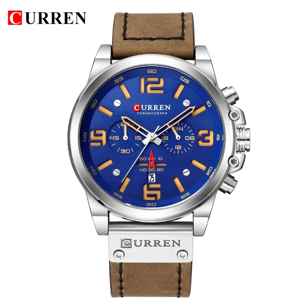 CURREN Fashion Casual Date Quartz  Watches For Men  Fashion Leather Sports Men's Wrsitwatch Chronograph Male Watch