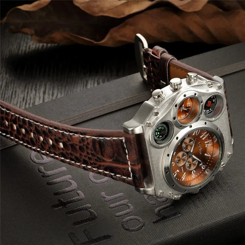 OULM Watch Men Quartz Sport Leather Strap Watches Big Dial Military Wristwatch Mens Clock Compass Decoration reloj hombre 2023