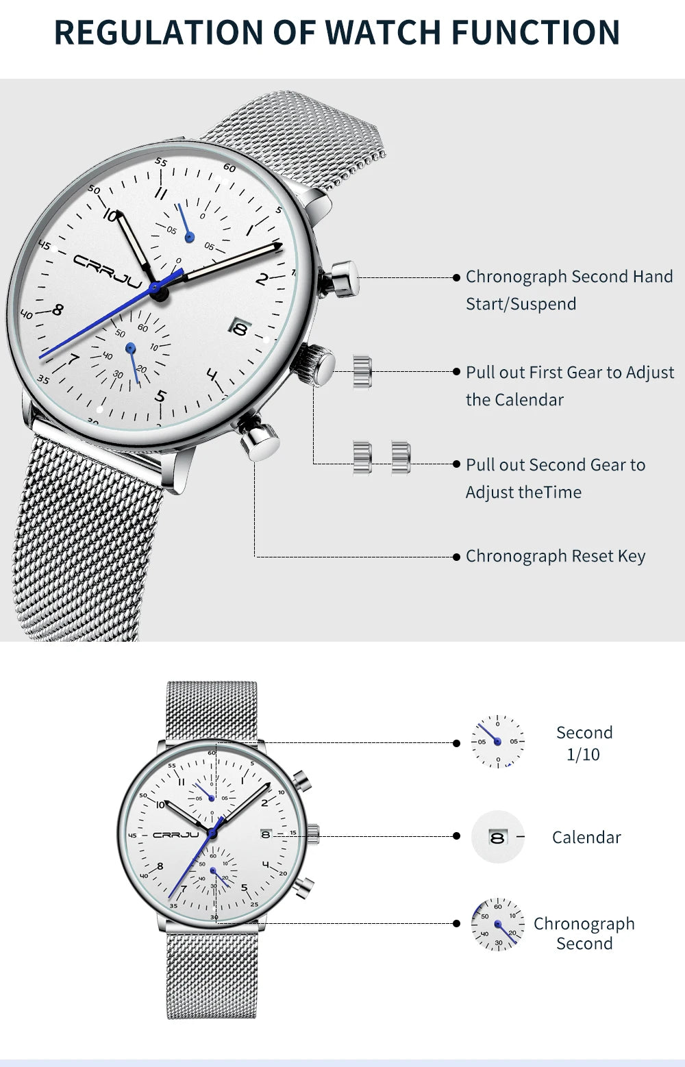 Mens Watch CRRJU Luxury Top Brand Men Stainless Steel WristWatch Men's Military waterproof Date Quartz watches relogio masculino