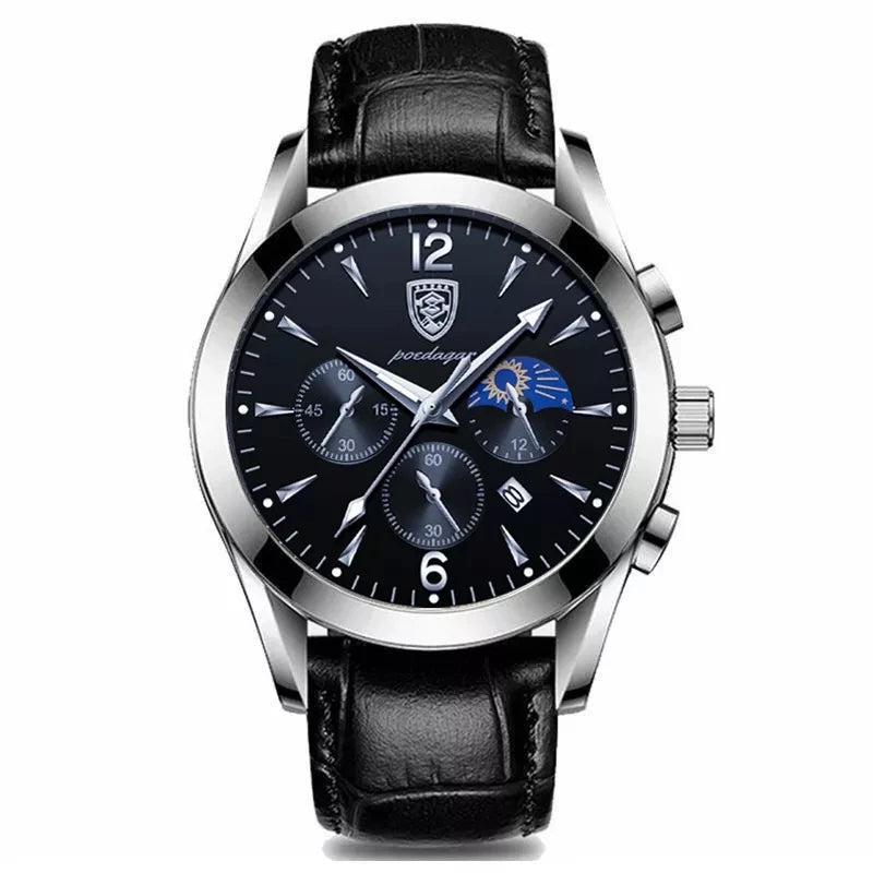 POEDAGAR Men Watch New Top Brand Luxury Waterproof Luminous Sport Wristwatch Quartz Military Genuine Leather Relogio Masculino