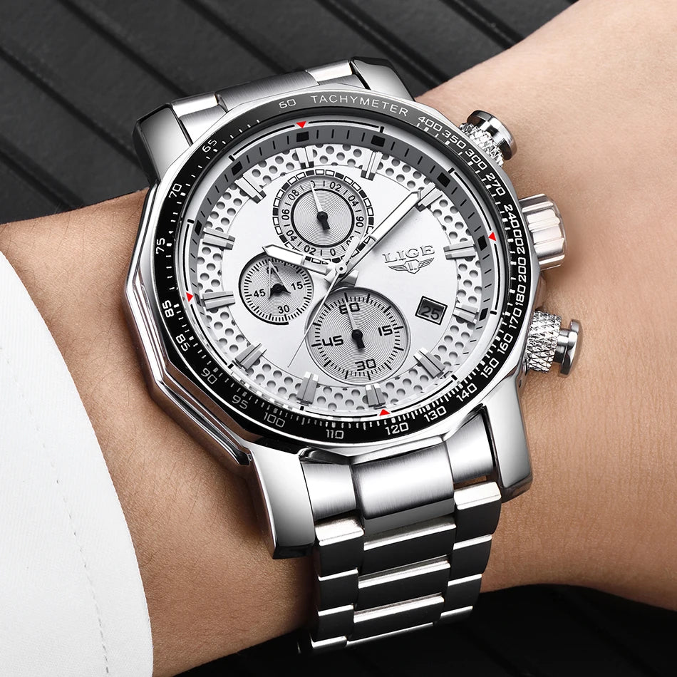 Man Watch LIGE Luxury Stainless Steel Mens Watch Male Military Sport Waterproof Big Watches Men Quartz Clock Relogios Masculino