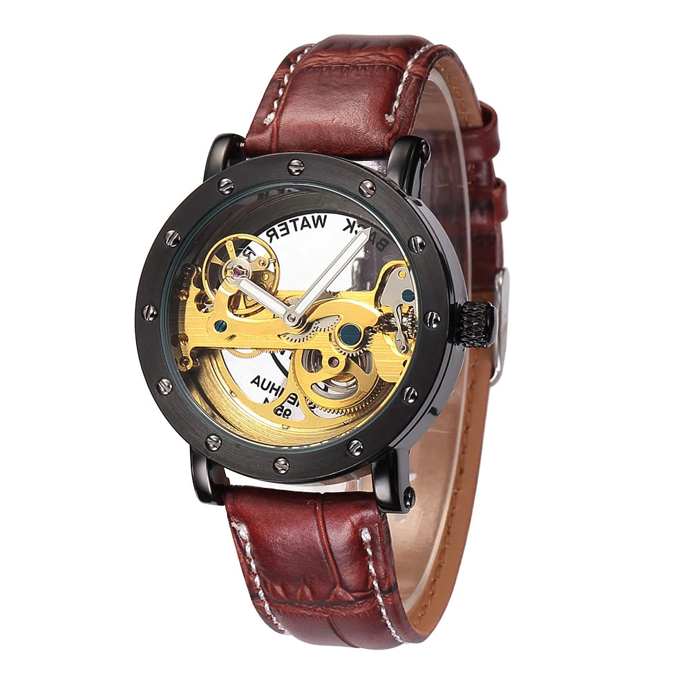 Luxury Tourbillon Automatic Mechanical Watches Men Skeleton Watches Men Transparent Watches Leather SHENHUA Relogio Masculino