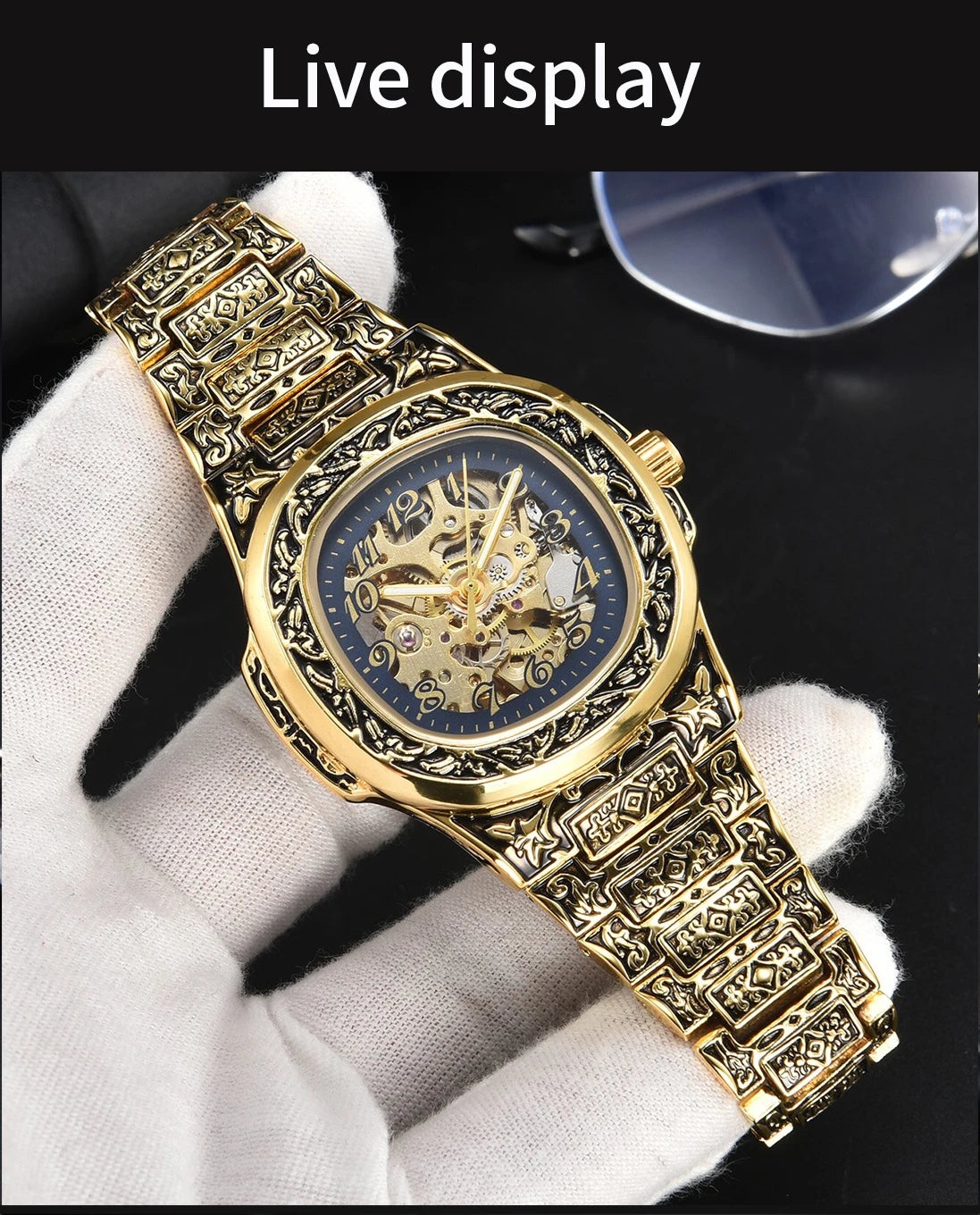 LONGLUX automatic watch for man retro mechanical wristwatches luxury alloyl waterproof skeleton mens watch men gift