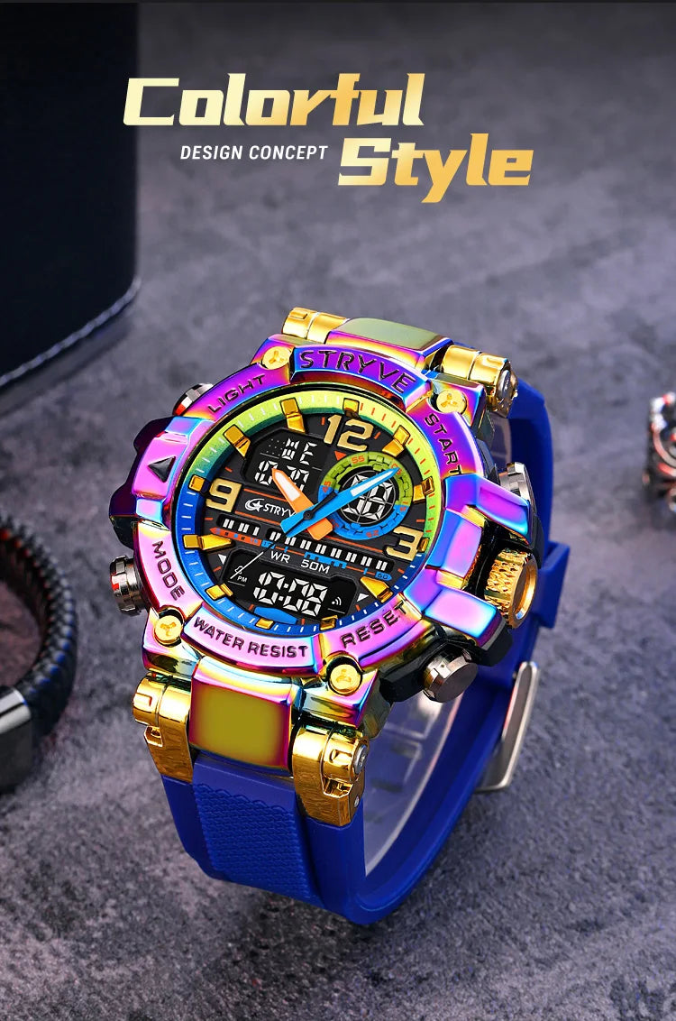 New STRYVE Watch for Men's High Quality Digital-Analog Dual Movement 5ATM Waterproof Watches Fashion Sports Men's Watch 8025