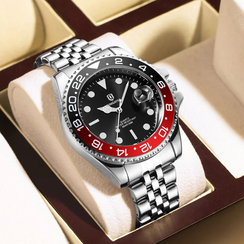 QINGXIYA Brand New Luxury Stainless Steel Quartz Watch for Men Waterproof Luminous Date Fashion Men Watch Casual Mens Watches