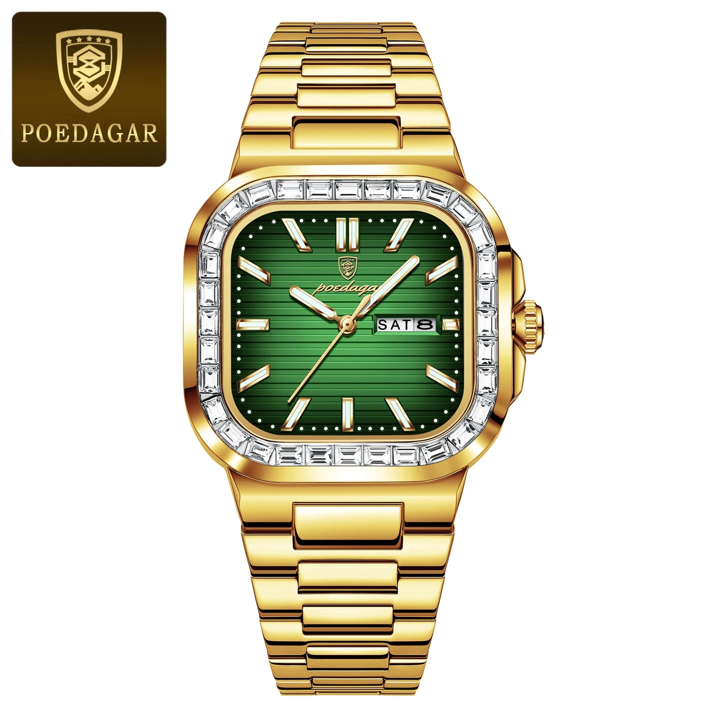 POEDAGAR Top Brand Luxury Watch for Men Waterproof Luminous Date Week Man Wristwatch Stainless Steel Square Quartz Men's Watches