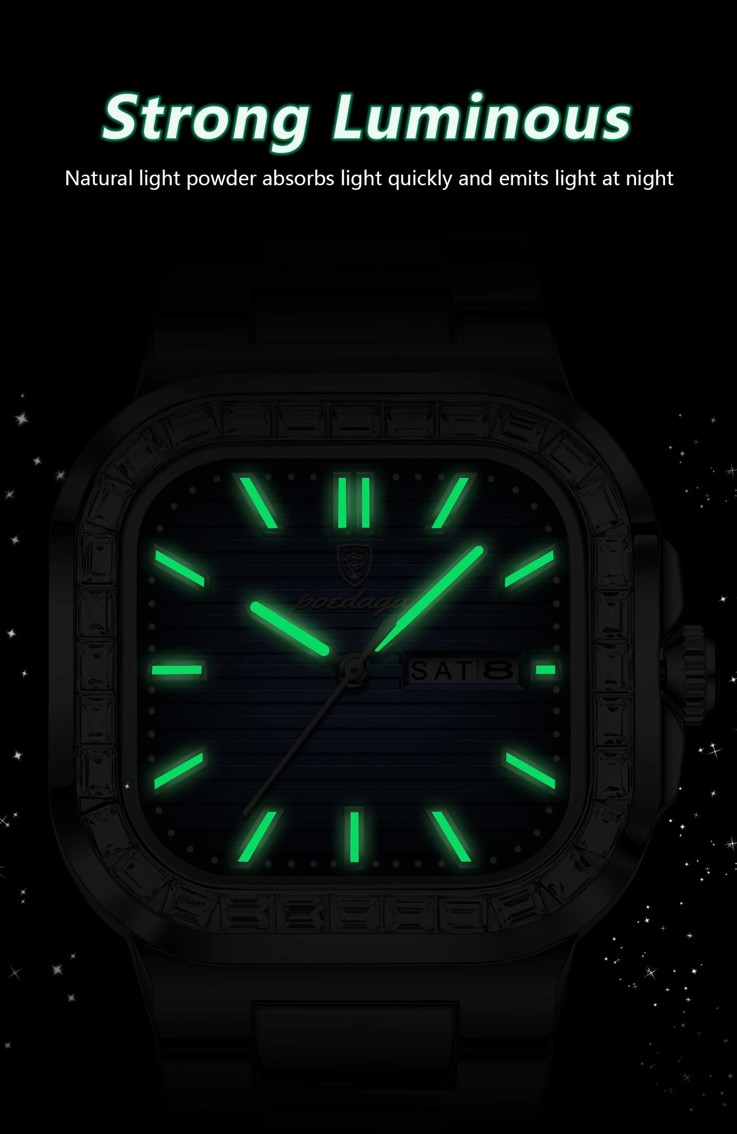 POEDAGAR Top Brand Luxury Watch for Men Waterproof Luminous Date Week Man Wristwatch Stainless Steel Square Quartz Men's Watches