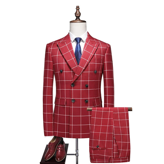 (Jacket +Pant+Vest) Luxury Men Groom Wedding Suits High Quality Business Social Prom Party Double Breasted Plaid Dress 3 Piece
