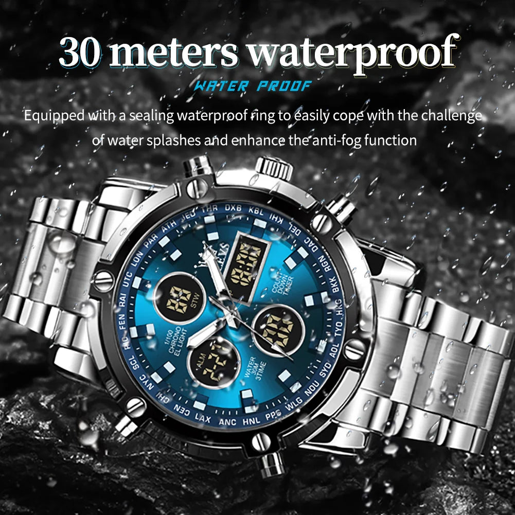 OLEVS 1106 Watch Men Chronograph Calendar Alarm Clock Quartz Movement Stainless steel Multi-function Man Hand Clock Trend Watch