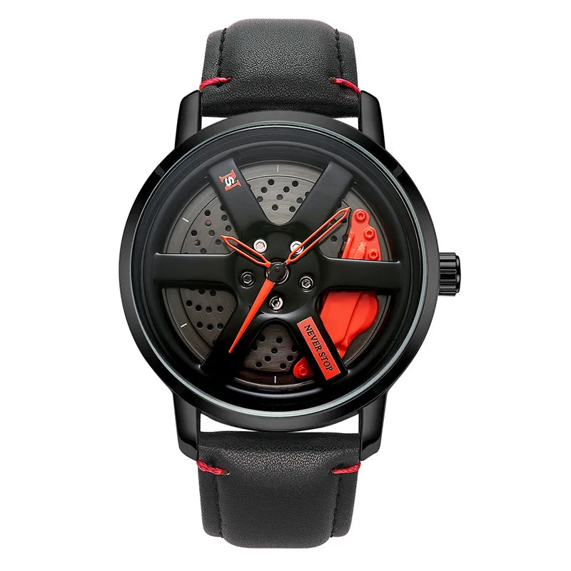 UTHAI L98 Brand Watch Men's Fashion Sports Personality Car Hub 360° Rotation Waterproof Leather Male's Quartz Clock Wristwatch