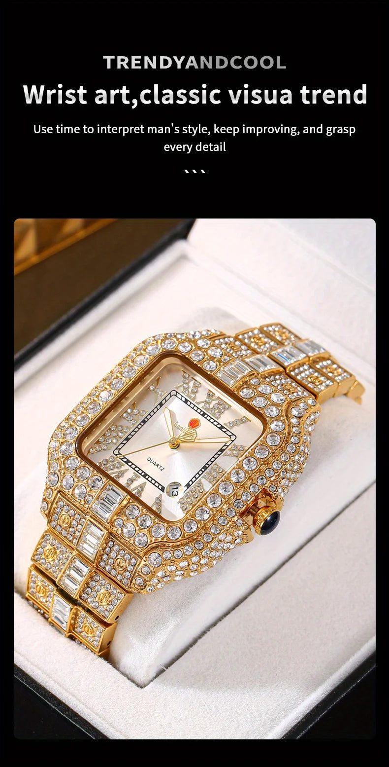 New Luxury Quartz Waterproof Quartz Watch for Men and Women with Water Diamonds embellished on Men's and Women's Clocks