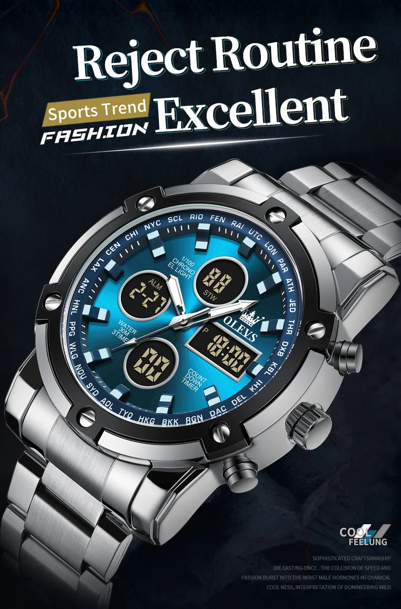 OLEVS 1106 Watch Men Chronograph Calendar Alarm Clock Quartz Movement Stainless steel Multi-function Man Hand Clock Trend Watch