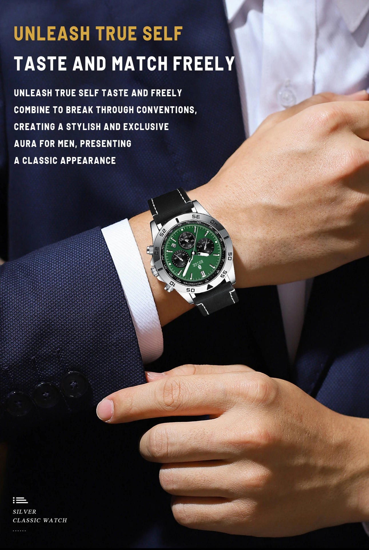 RUIGE Men's Watch Fashionable Men's Multi functional Watch Waterproof Glow Leather Strap Wrist Watch