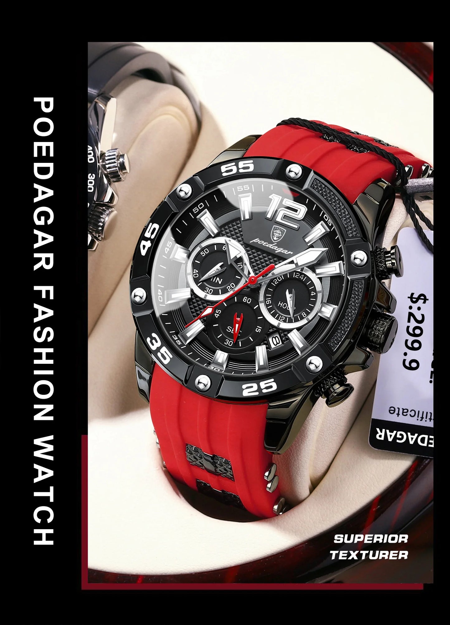 POEDAGAR Luxury Man Wristwatch Sport Chronograph Waterproof Luminous Date Watches for Men Casual Quartz Silicone Men Watch Reloj