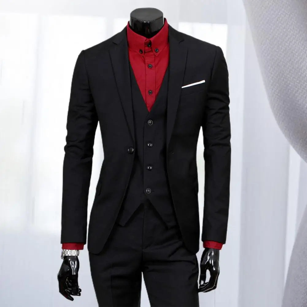Fabulous Men Suit Set Cardigan 3 Piece Set Soft Fabric Split Wedding Suit Set  Business Suit Slim Fit