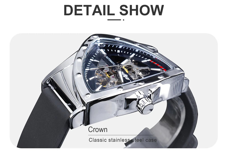 Winner 395R WINNER Minimalist Automatic Watch for Men Creative Triangle Dial Brand Luxury Business Mechanical Watches Silicone