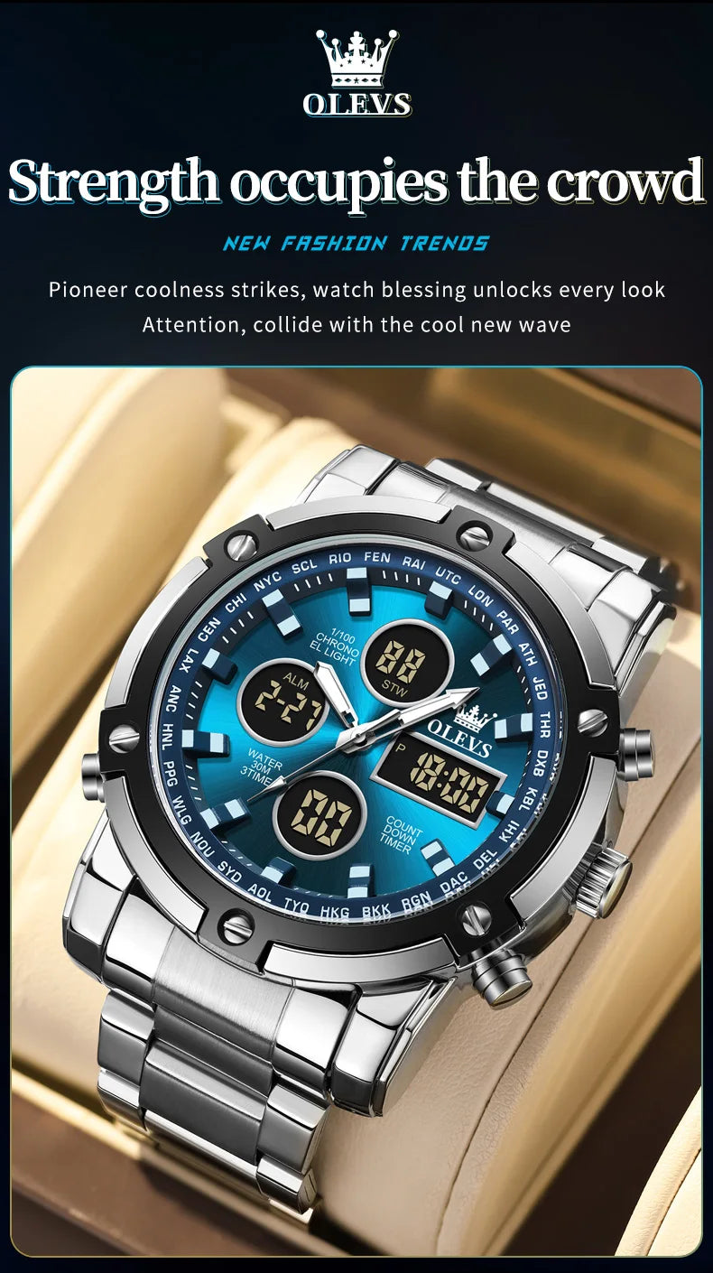 OLEVS 1106 Watch Men Chronograph Calendar Alarm Clock Quartz Movement Stainless steel Multi-function Man Hand Clock Trend Watch
