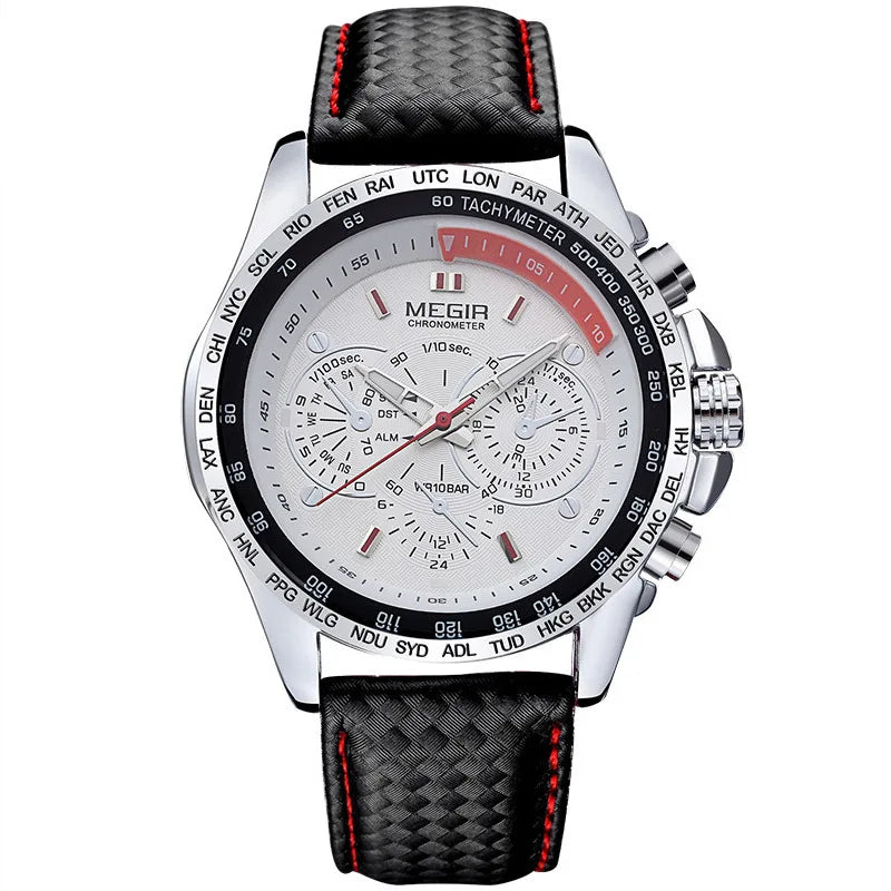 MEGIR 1010 Hot Men's Watch Original Luxury Fashion Brand Sport Clock Leather Strap Business Quartz Wrist Watches for Men Casual