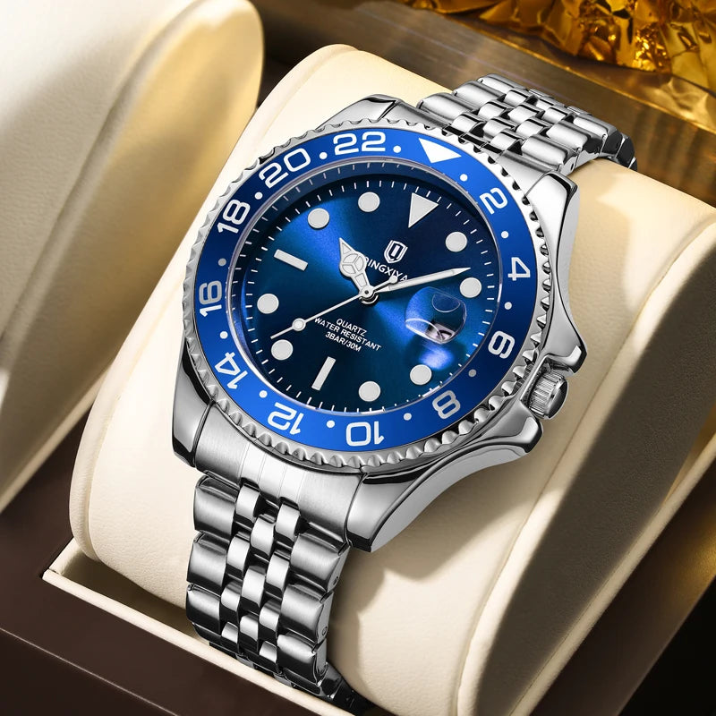 QINGXIYA Brand New Luxury Stainless Steel Quartz Watch for Men Waterproof Luminous Date Fashion Men Watch Casual Mens Watches