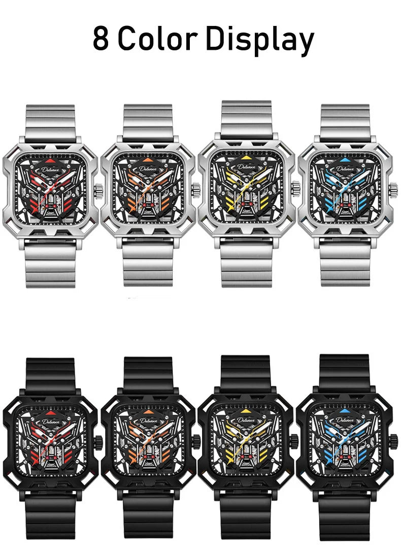 Square Skeleton Dial Mens Watches Top Brand Luxury Luminous Sports Automatic Mechanical Watch Waterproof Steel Reloj Hombre