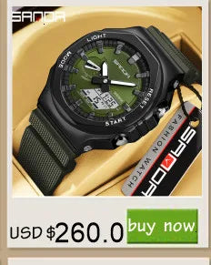 SANDA 6162 Men's Electronic Watch Creative Sports Waterproof Luminous Chronograph Pointer Digital Dual Display Wristwatches
